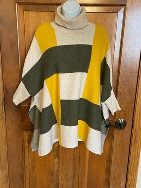 Cooler Block Roll Neck Oversized Poncho with 3/4 batwing sleeves One Size